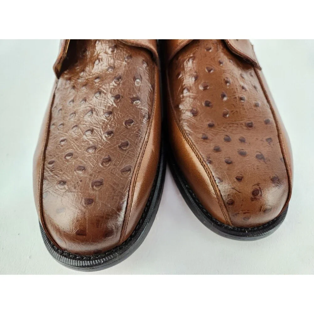 NEW Men's 9.5 Genuine Leather Oxfords w/ Faux‎ Ostrich Pattern Dress Shoes Lace